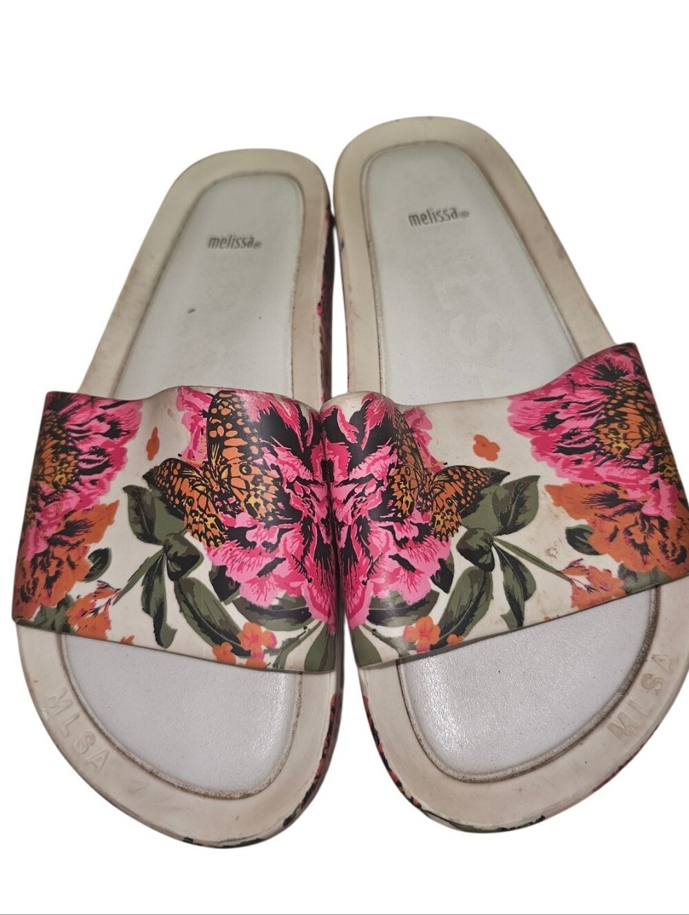 Melissa Floral Slide Sandals in Pink and Green